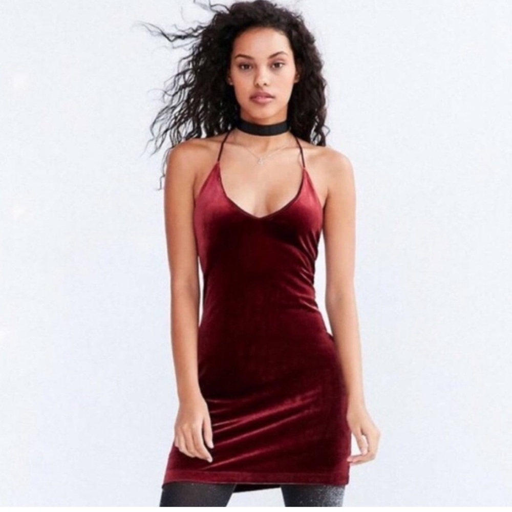 Kimchi Blue Velvet Burgundy Halter Dress